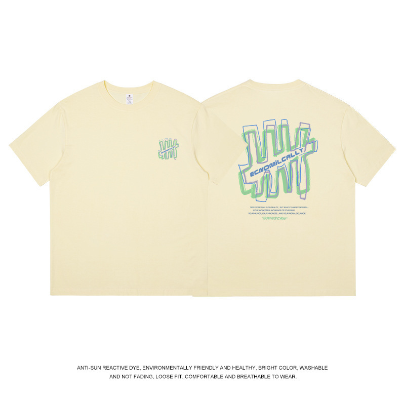 夏の韓国風シックなゆったりとした純綿半袖Tシャツ、メンズ個性プリントトップス、ニッチなインナー、レディースインスタトレンドブランド|undefined