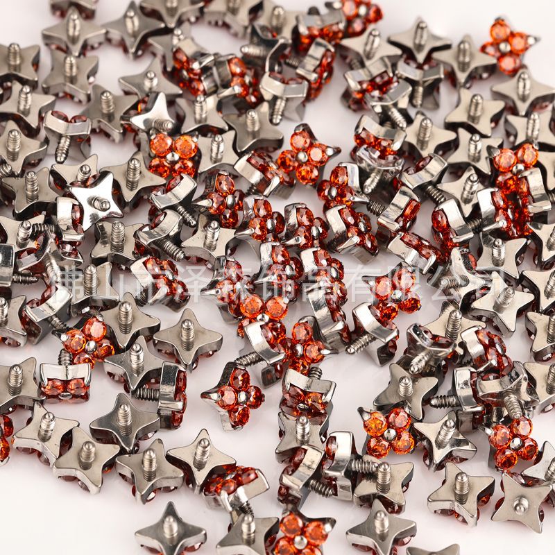 Zesen F136 Titanium Alloy Ear Nail Four-leaf Clover Petals with 5A Zircon Lip Nail G23 Titanium Ear Bone Nail Human Puncture detail image 11