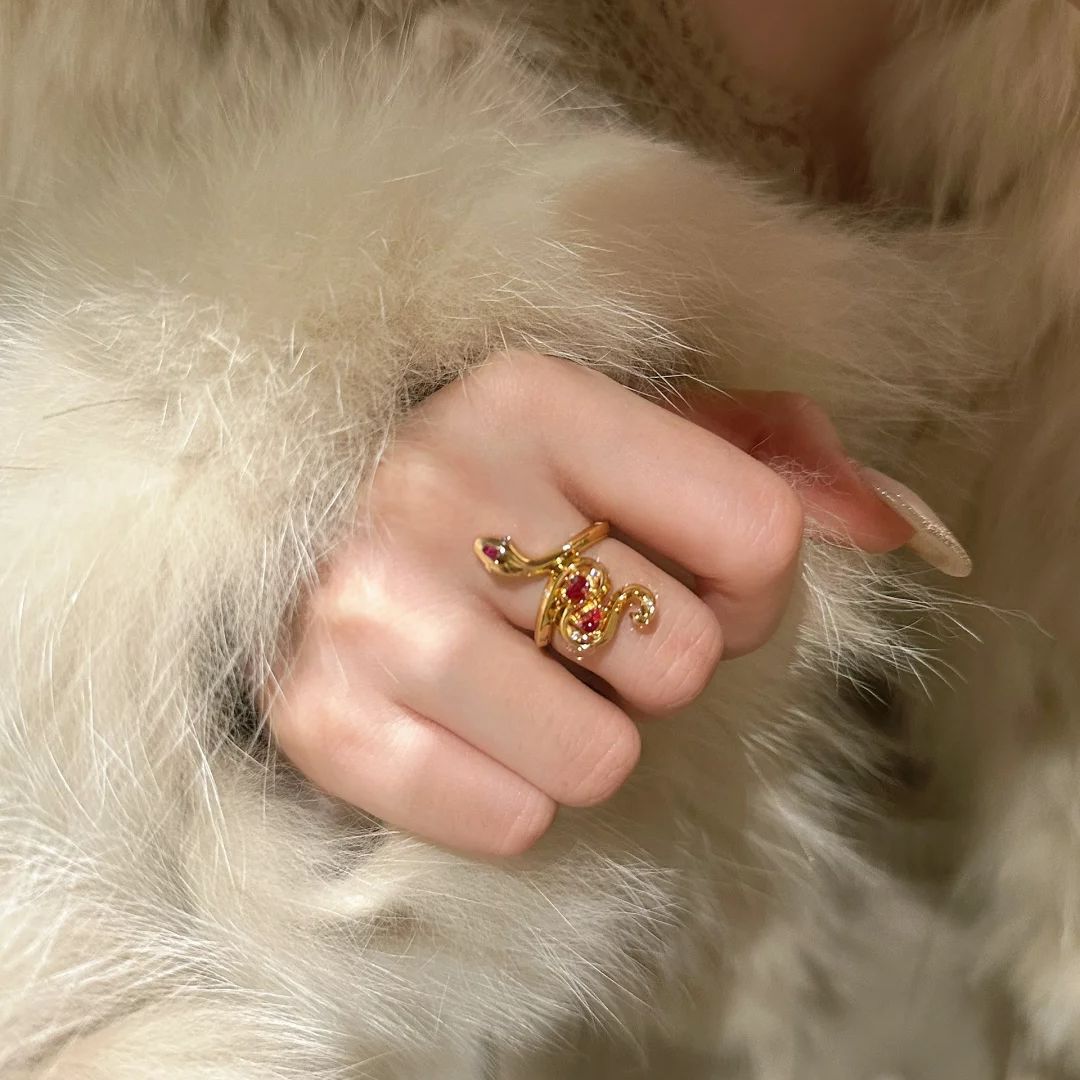 7g Weight Open Rings Classification 1 Piece Quantity Casual, Daily Occasion Copper Material Snake Pattern All Seasons Season Women's Gender Chinoiserie, Vintage Style Style Wholesale Jewelry Chinoiserie Vintage Style Snake Copper Open Rings 8