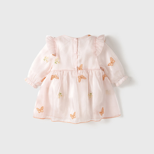 Baby clothes 0-2 years spring and autumn girls' one-piece long-sleeve butterfly diaper clothes newborn first birthday dress with skirt