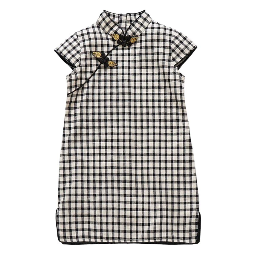 Детская одежда для выступлений Ципао 2023 Новый костюм для девочек в китайском стиле Тан, студенческое клетчатое платье в этническом стиле в стиле ретро