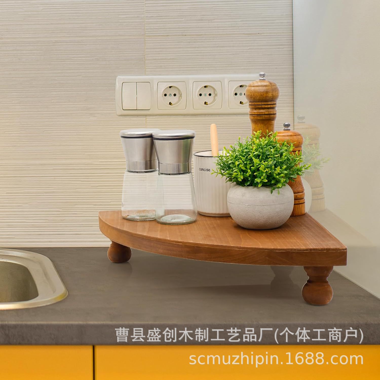 跨境角落柜台木架木质浴室台面收纳角咖啡吧托盘置物整理架