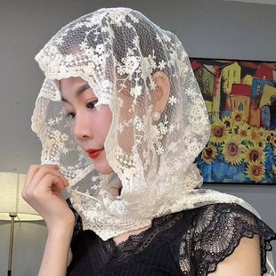 Summer Multi-use Lace Hat Thin Sunscreen Towel Fashion Spring and Summer New All-match Embroidered Scarf Scarf Cyber Popular Explosions