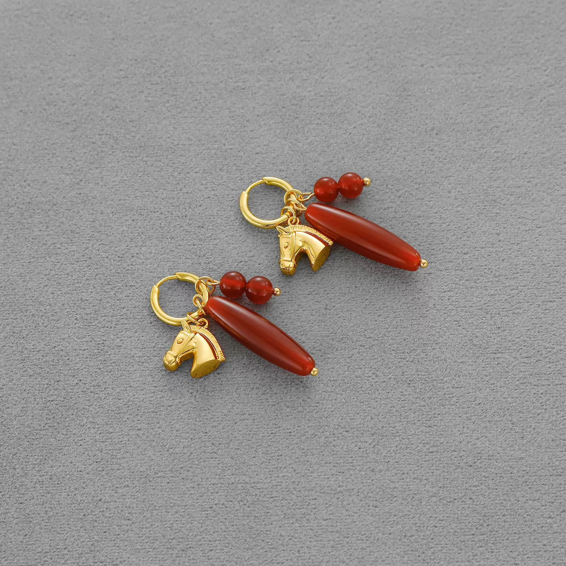 26年映岁鞍韵系列小马耳钉 新中式简约新年款红玛瑙马头耳坠耳钉