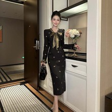 轻熟风气质女装高级感西装连衣裙冬季配大衣高端轻奢显瘦刺绣长裙