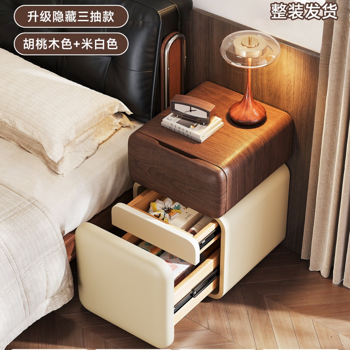 Mesa de cabecera ultra estrecha dormitorio doméstico 2026 explosión estilo medieval madera maciza pequeña cabecera estante gabinete de almacenamiento