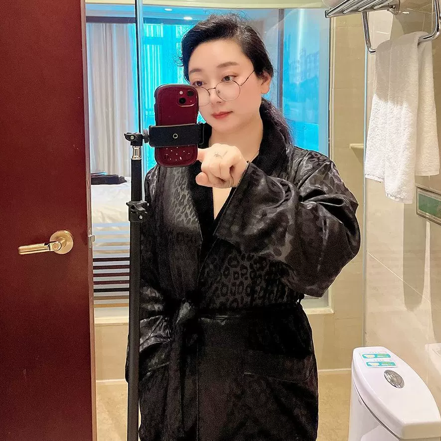 高级感贵妇经典黑色豹纹睡袍洲际酒店浴袍家居双层情侣春秋冬晨袍