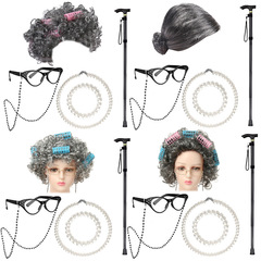 萬聖節假髮cos老奶奶兒童發套老爺爺套裝老太太成人化妝舞會用品