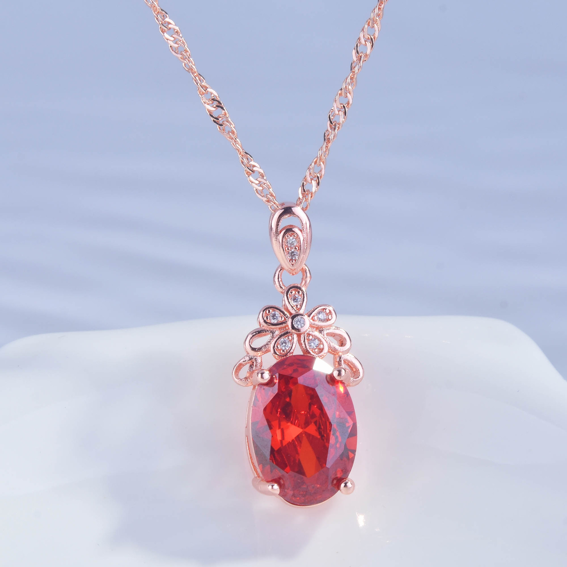 New Simulation Morganite Necklace Color Egg-shaped Ruby Color Pendant display picture 4