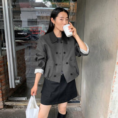 MOXI 十三行2025秋季新款撞色翻领高级感短款女士夹克外套上衣女