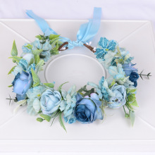 欧美跨境新款花环头饰超仙复古新娘花童海边旅游摄影花环发圈批发