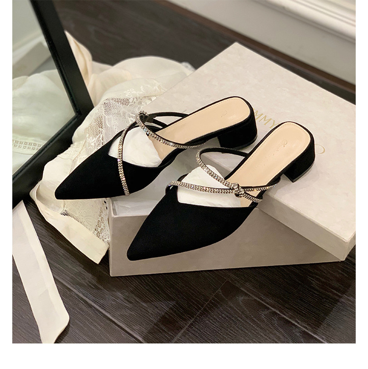 Punta cerrada media zapatillas de tacón grueso de las mujeres rhinestone señaló boca baja estilo coreano zapatos de mujer 2023 primavera nueva moda ropa de abrigo sandalias