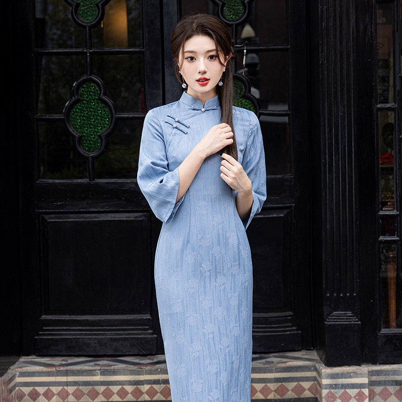 復古民國風新中式倒大袖長款改良旗袍2025新款年輕款女中長袖春夏