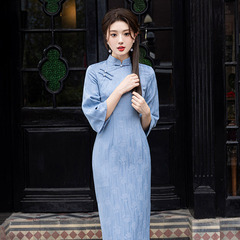 復古民國風新中式倒大袖長款改良旗袍2025新款年輕款女中長袖春夏