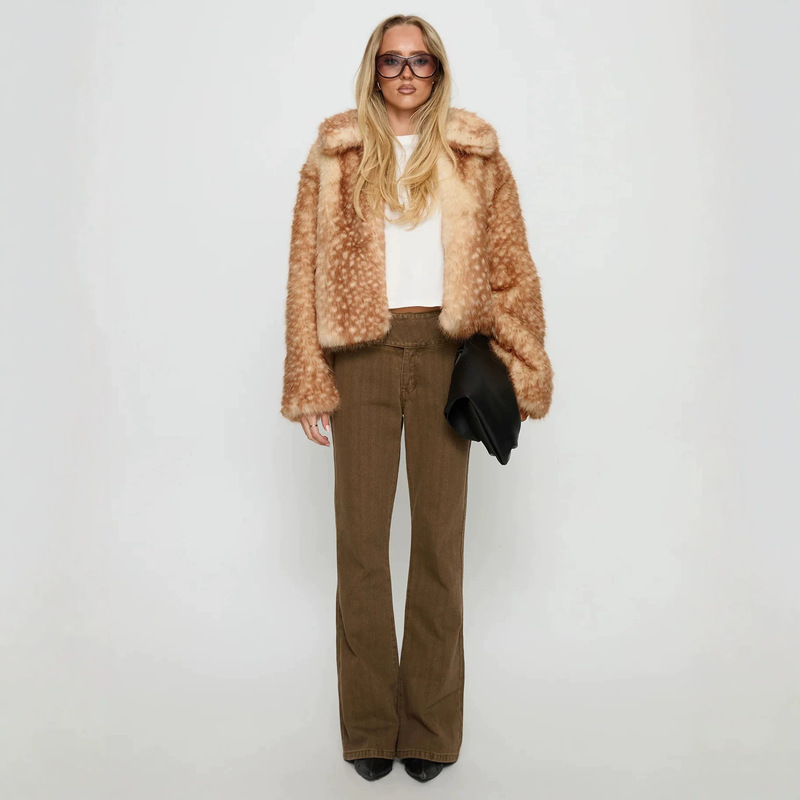 European and American cross-border autumn and winter new short fur coat for women, loose-fitting, with a turn-down collar, thick faux fox fur coat