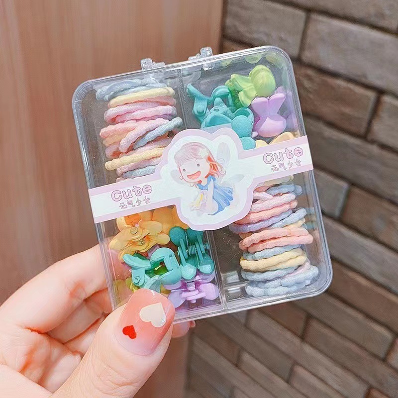 Anillo de pelo para niños horquilla en caja anillo de toalla de pulgar elástico alto clip de pelo de conejo cuerda de pelo de niña accesorios para el cabello traje al por mayor