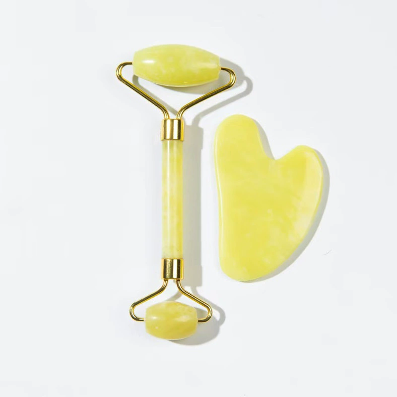 Jade face massager set, double‑head rolling roller and gua sha scraper, cosmetic kit