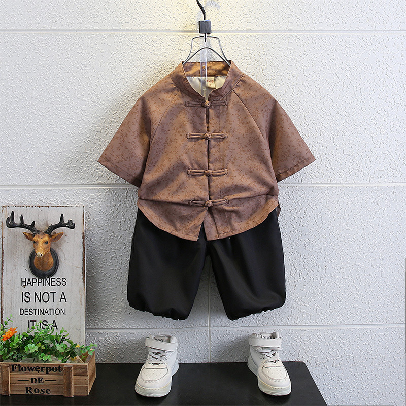Tang suit boy summer short-sleeve set 24 new trendy baby thin new Chinese style national costume children ancient costume