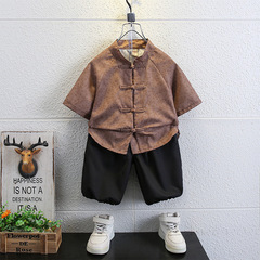 Tang suit boy summer short-sleeve set 24 new trendy baby thin new Chinese style national costume children ancient costume