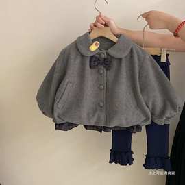 韩版女童外套2025新款女宝宝学院风秋冬夹棉蝴蝶领结甜美大衣现货