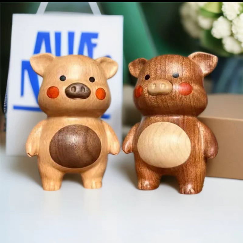 無垢材の豚柿、すべてがうまくいきます、デスクトップ装飾品、磁気柿つまようじ箱、かわいいクルミ装飾品|undefined
