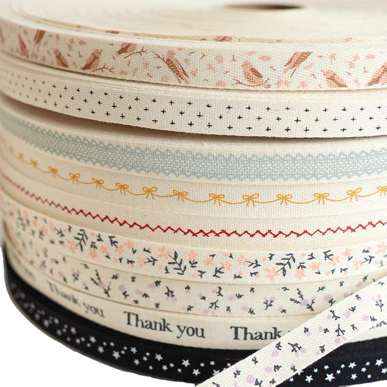 厂家棉带印刷logo DIY发饰材料服装辅料水洗标带礼品花束包装丝带