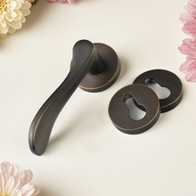 壕铜黄铜家用房门锁磁吸静音木仿古铜色分体门锁卧室法式轻奢锁具