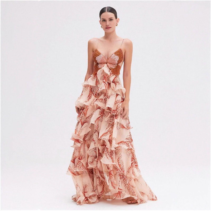 2025 Cross-Border Women's Clothing Ebay Aliexpress Amazon Summer Fashion Multi-Layered Ruffled Butterfly Dress Long Skirt