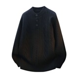 老钱风亨利领麻花毛衣冬季新款慵懒宽松针织衫保暖男士内搭打底衫，男装针织衫/毛衣，星座614