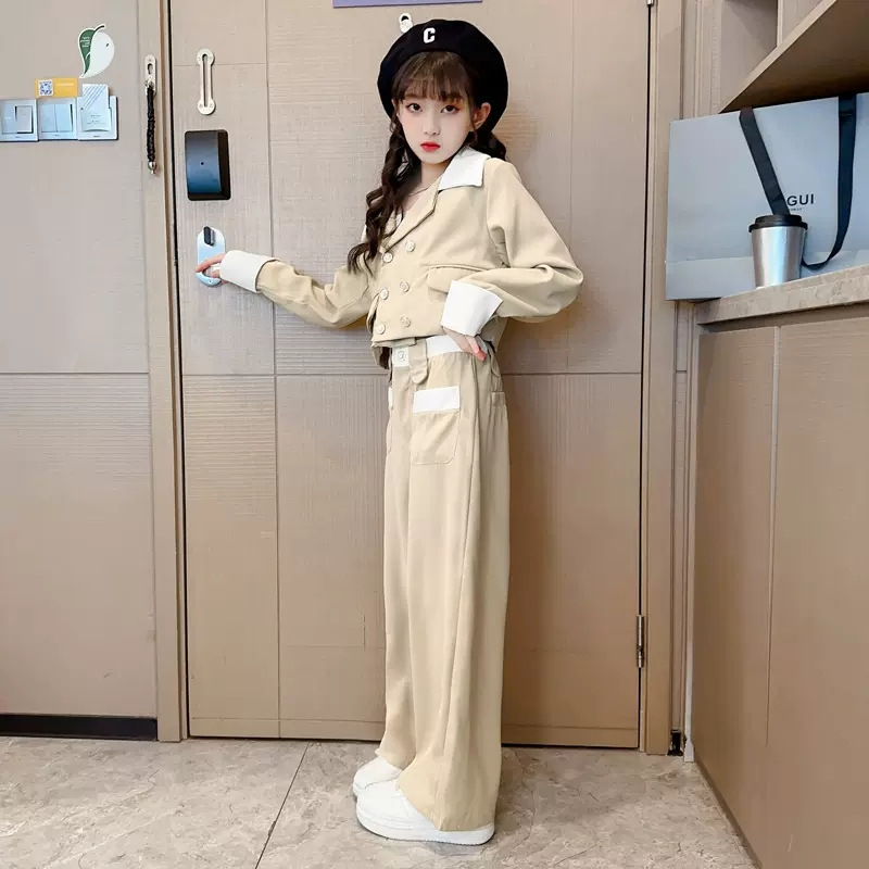 Traje casual para niñas 2024 nuevo estilo estilo occidental niña mediana edad moda primavera y otoño niños rojo de Internet traje de dos piezas