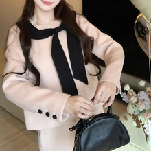 【海德堡情书】小香学院风羊毛呢大衣翻领蝴蝶结外套冬半身裙套装