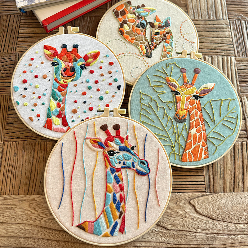 Nueva girafa encantadora dibujos animados colgar pintura Ludiy bordado material artesanal bolsa colgar pintura de la sala de estar para niños colgar pintura creativa