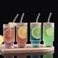 コーラカップ竹蓋ストローカップ高ホウ素シリコングラス高顔値四季冷飲カップクロスボーダー卸売り