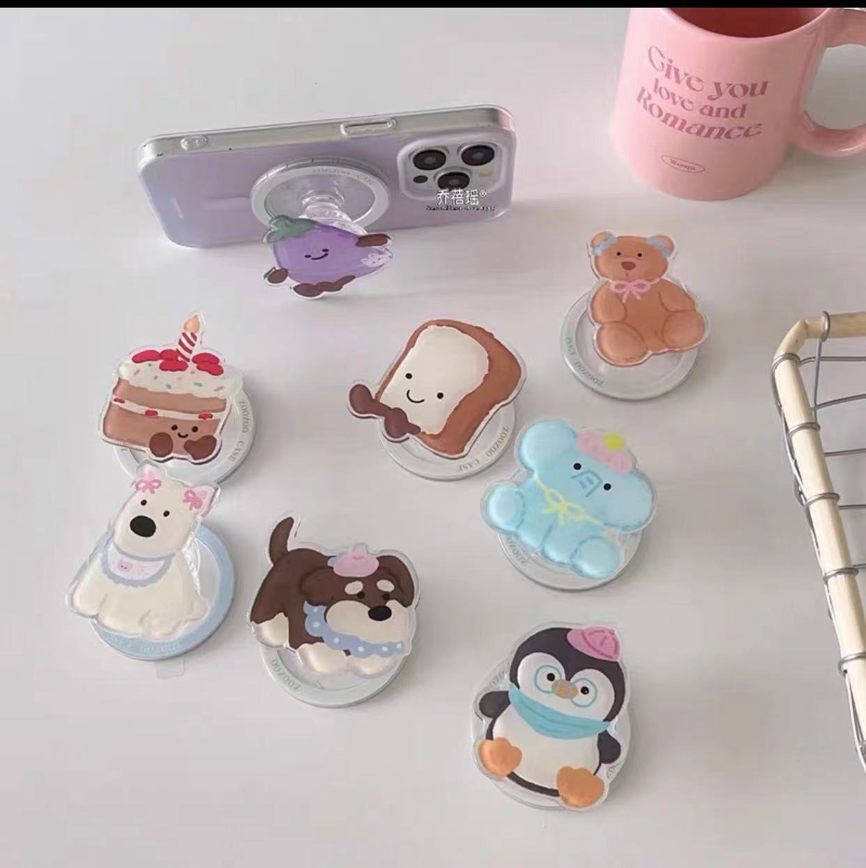 Soporte magnético de animal lindo de dibujos animados para carcasa de iPhone portátil Huawei desmontaje soporte telescópico chica