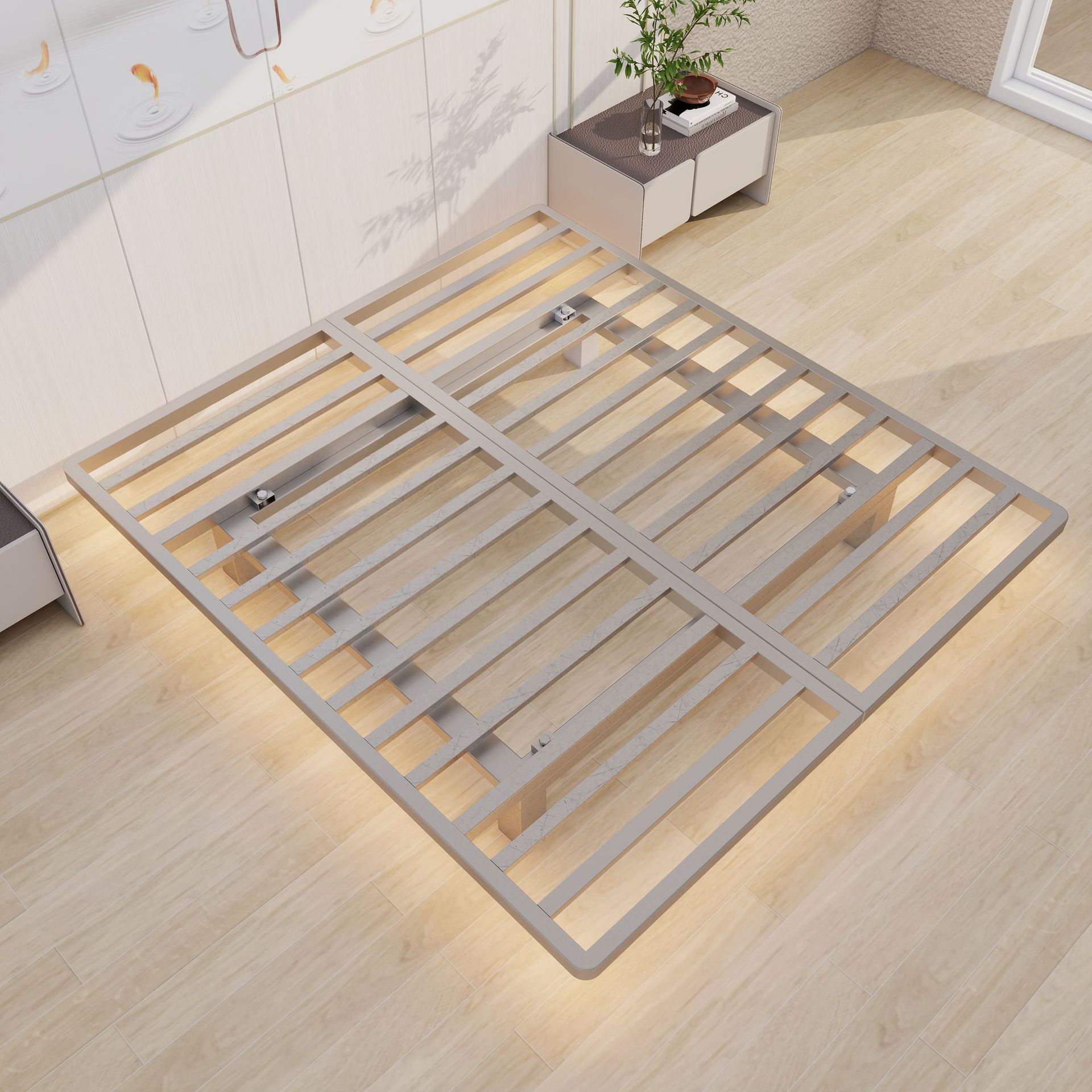 Suspended Bed Without Headboard, Bed Frame with Slatted Frame for Home Use, Single or Double, Thickened Moisture-Proof Slatted Frame, Extra Heavy-Duty, Densely Packed