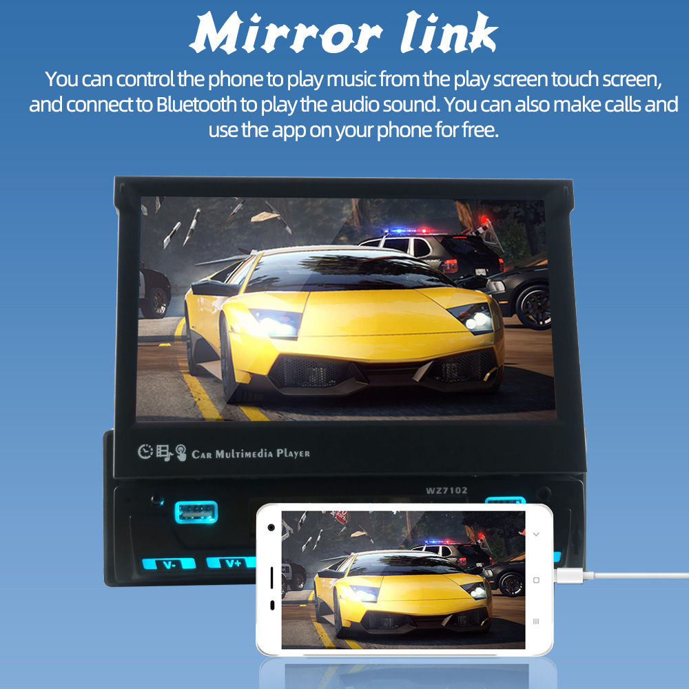 7inch Single-Cylinder Manual Retractable Screen Car Bluetooth Mp4 Player Fm Radio Reversing Priority 12V Dropshipping