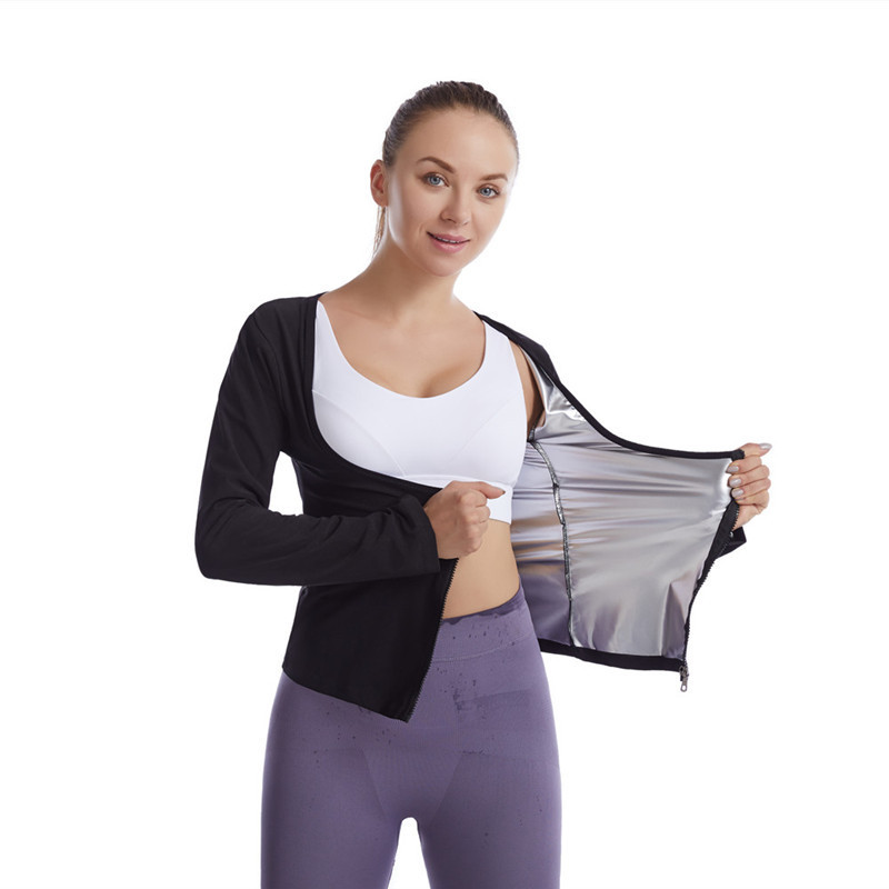 Amazon Silver-Coated Women's Zipper Long-Sleeved Body Shaping Clothes Bundle Sweat-Relieving Sports Fat-Reducing Black Yoga Sauna
