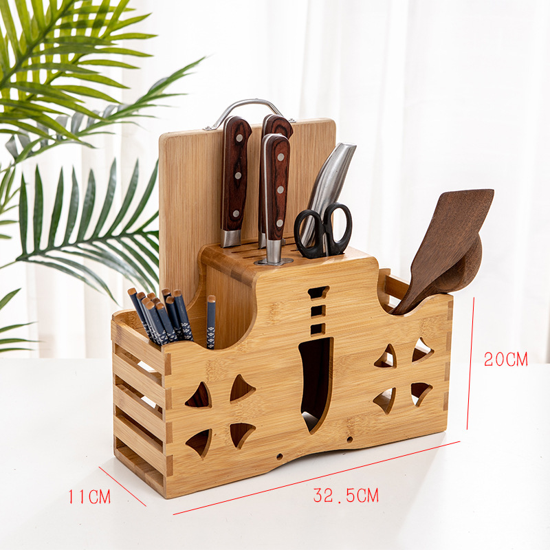NAN Bamboo cuchillo de mesa de cocina cuchillo de verduras casero palillos jaula cuchillo de almacenamiento rack multifuncional cuchillo de inserción rack