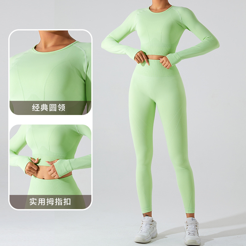 Transfronterizo de otoño e invierno nueva ropa de Yoga de manga larga traje de mujer delgada ropa de fitness superior apretado cintura alta melocotón pantalones de yoga