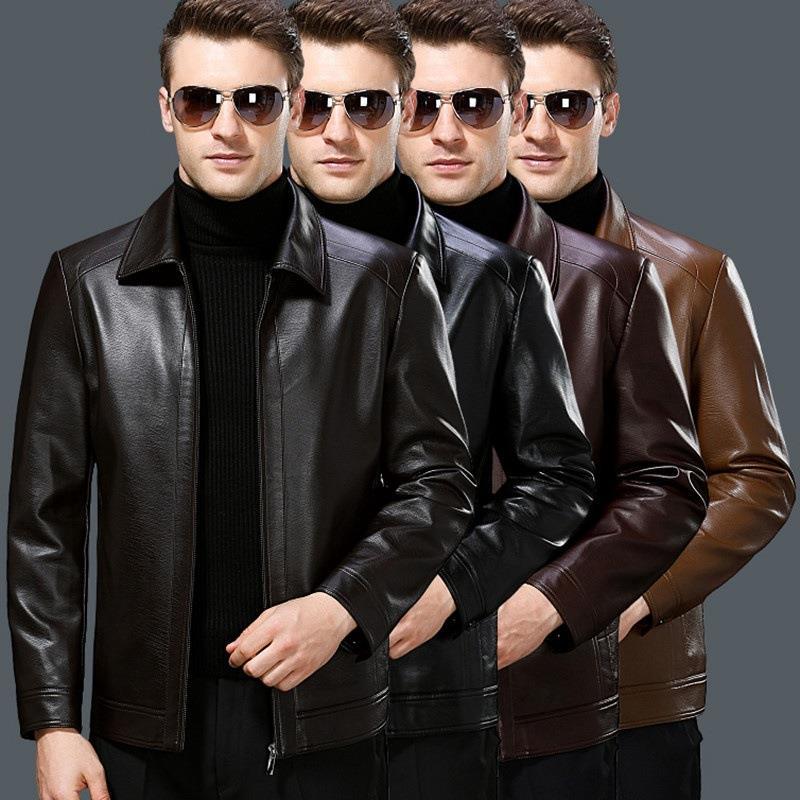 2024秋冬新款男式真皮皮衣中年男士休闲翻领绵羊皮单加绒夹克外套