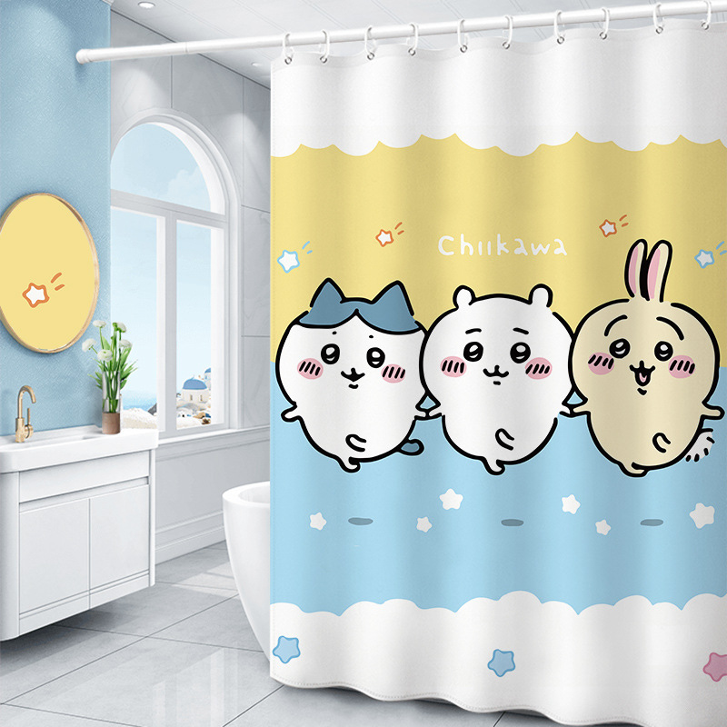 Punch-Free Waterproof Blackout Shower Curtain Cross-Border Kitchen Bathroom Partition Curtain Hook-Type Cartoon Digital Printing Curtain