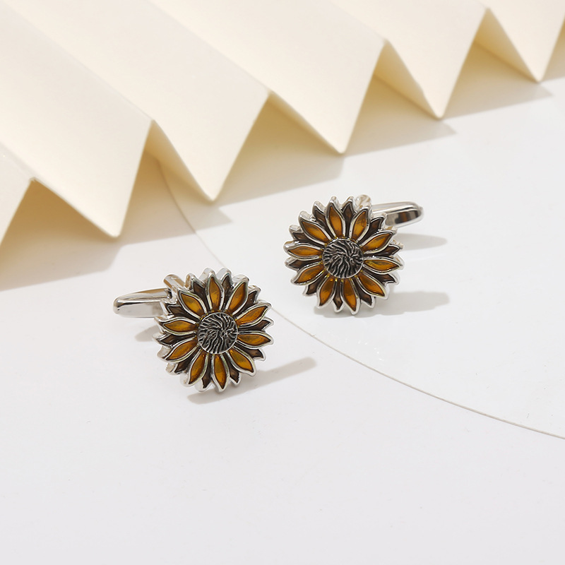 new square diamond crystal cufflinks sunflower sunflower men's shirt cuf_voghion.com