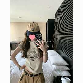 【260克人棉莫代尔】卡通印花短袖T恤女新款修身短款美式辣妹上衣