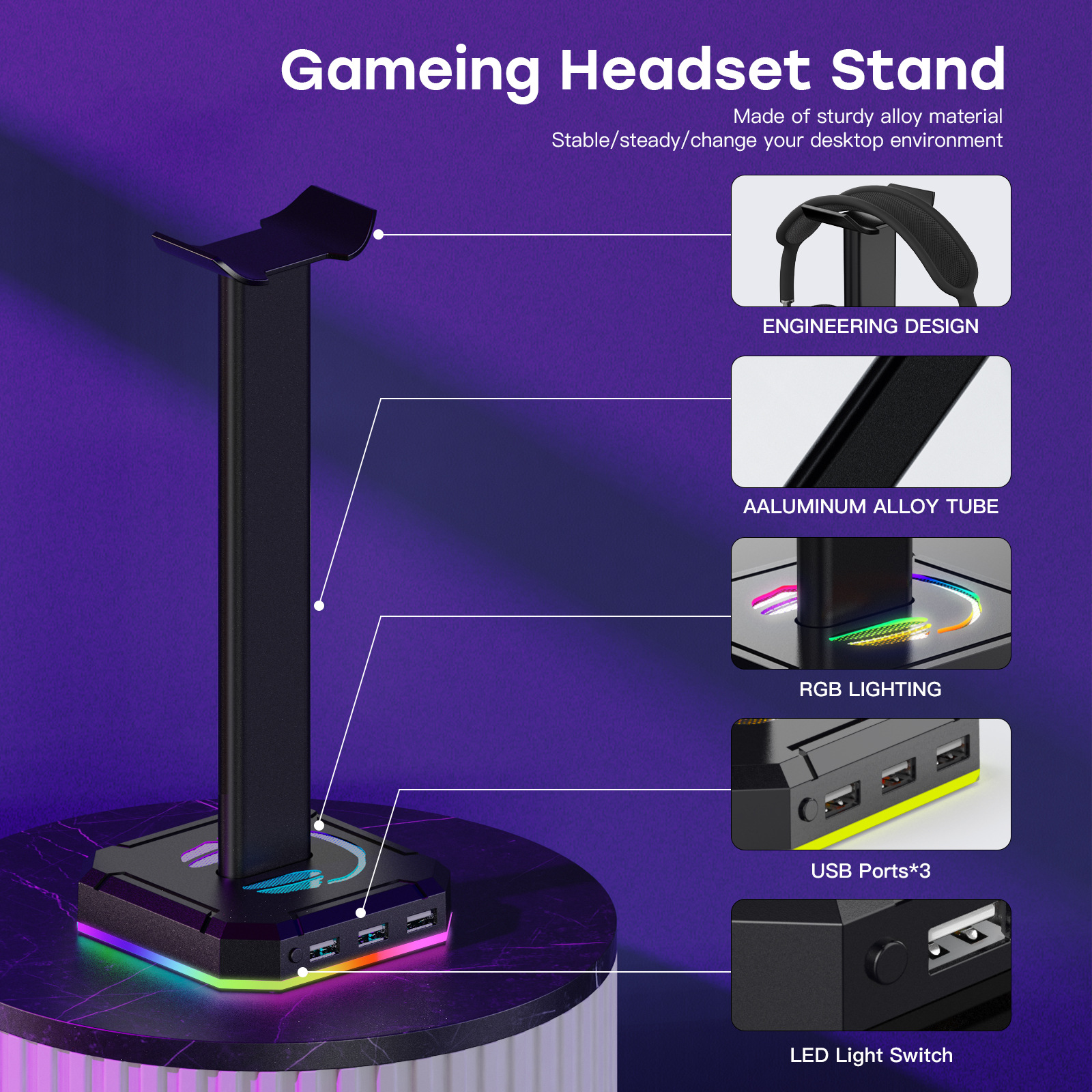 ZUOYA RGB auricular soporte de auriculares e-sports auriculares soporte USB juego de escritorio auricular soporte de exhibición