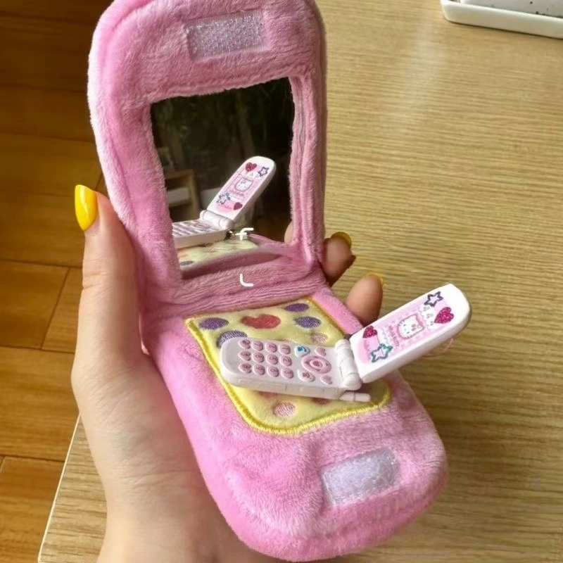 Подвеска для телефона (Sanrio Hello Kitty) плюшевое складное зеркальце-брелок, ретро кукла — розовое