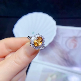 S925 silver set natural citrine ring explosion fashion selling factory wholesale color treasure main stone 7*9