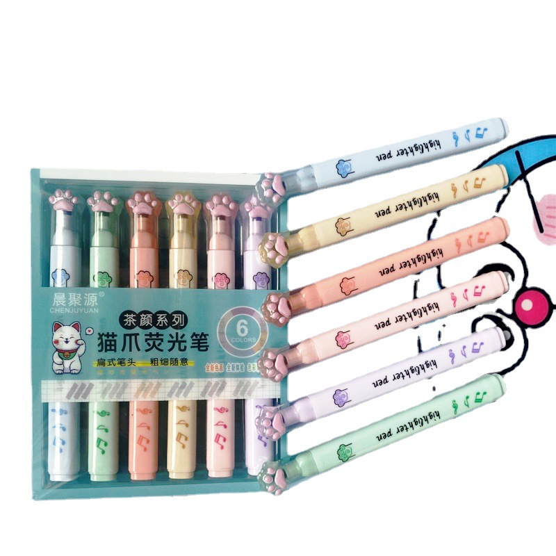 Resaltador creativo, protección ocular, diseño de garra de gato, marca estudiantil