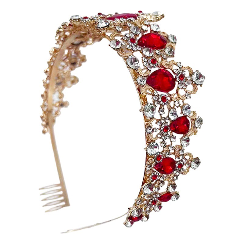 Corona de novia europea y americana con diamantes de imitación, diadema de reina para boda, accesorio para el cabello de cumpleaños, diadema para peinado, corona para el cabello, tocado de princesa