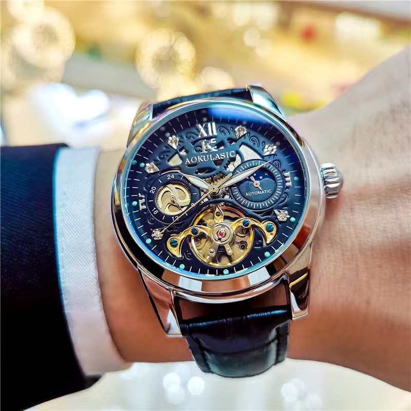 Men's Mechanical Skeleton Watch Automatic Tourbillon Business Gold_voghion.com