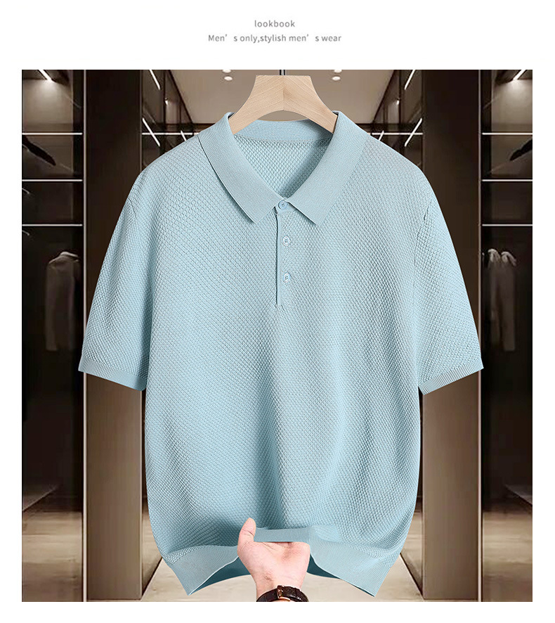 Men's Slim Fit Polo Shirt Light Luxury Fashion Knitted Short Sleeve Business Casual Solid Color Turn Down Collar Summer Top_viptrois.com